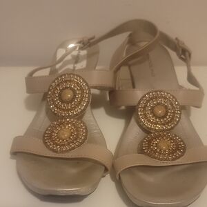 Bandolino Tan Sandals with Gold Medallions
